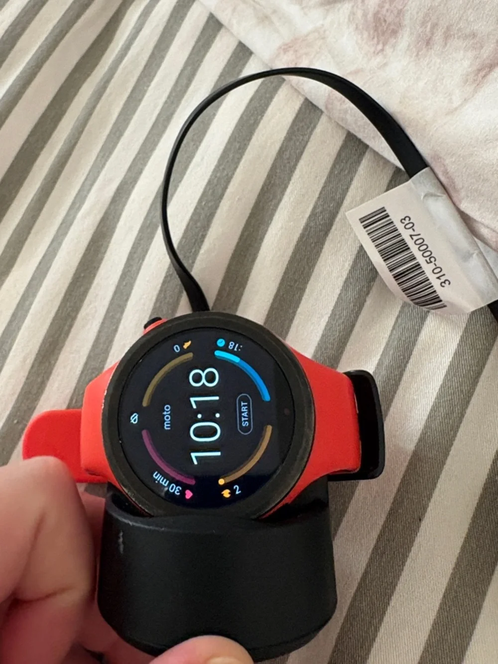 Motorola Round Smartwatch with Red Silicone Band moto360